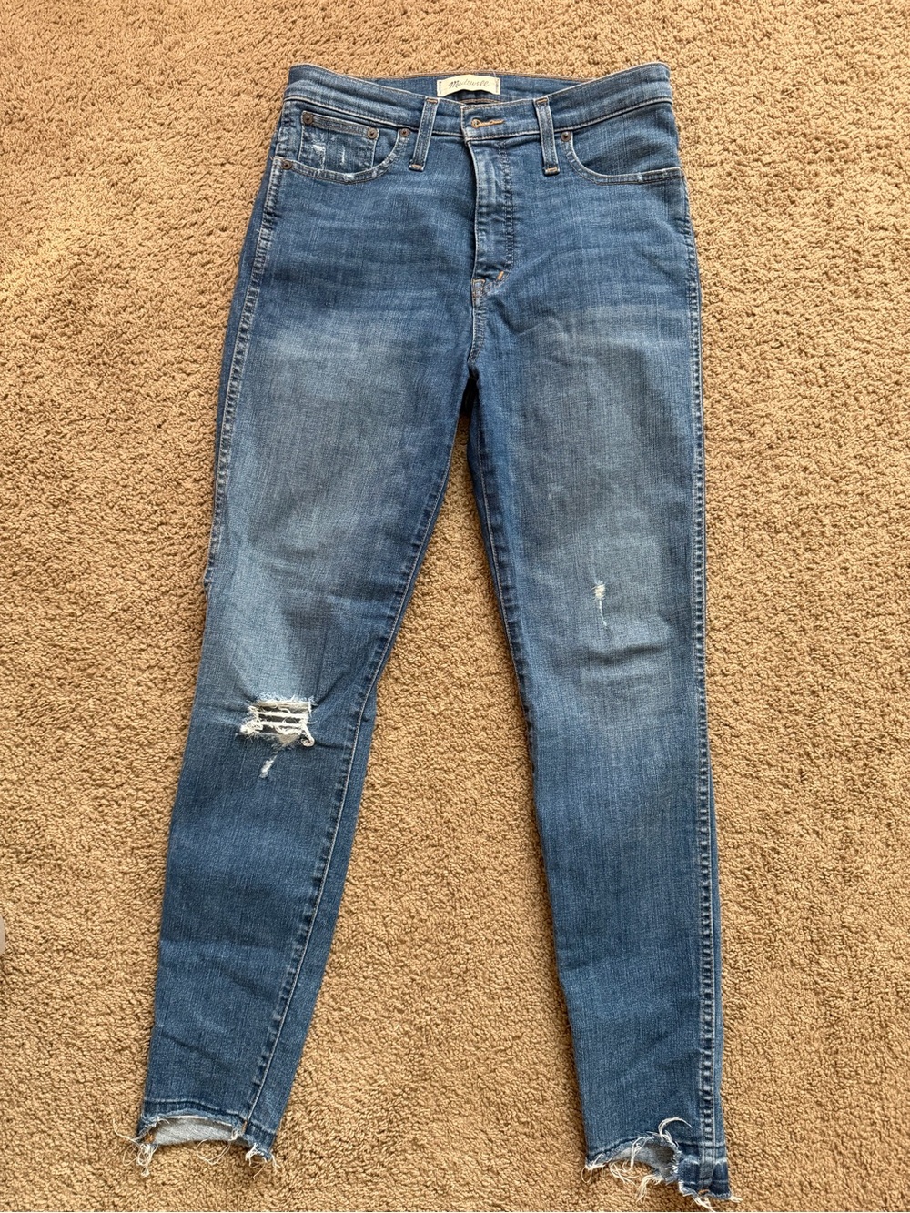 Madewell Blue Skinny Ripped Hem Jeans
